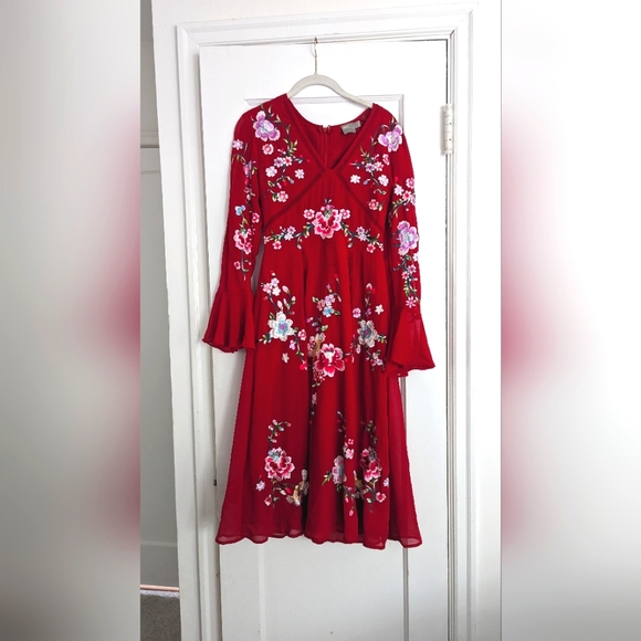 ASOS DESIGN embroidered midi dress with lace trims - Picture 1 of 4